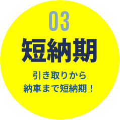 03 短納期 引き取りから納車まで短納期！